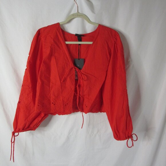 Future Collective Blouse Red Cotton Poplin Eyelet Long Sleeve Size Medium NWT - Picture 13 of 13